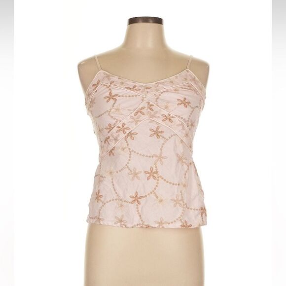 120% Lino Italy Floral 100% Linen Pink Tank Top embroidered 42 6 metallic corset - Picture 6 of 15